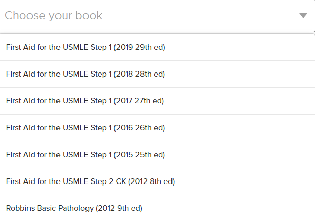 textbook selection dropdown menu on the Bookmatcher page