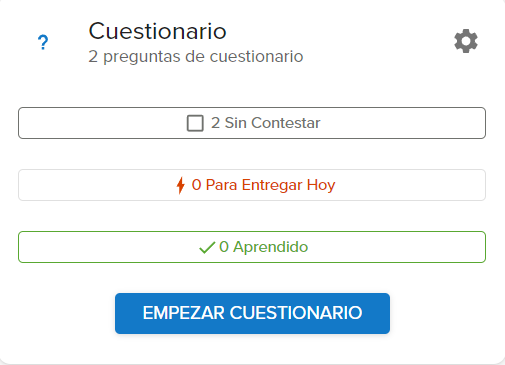 Icono de configuración para la ventana emergente del cuestionario