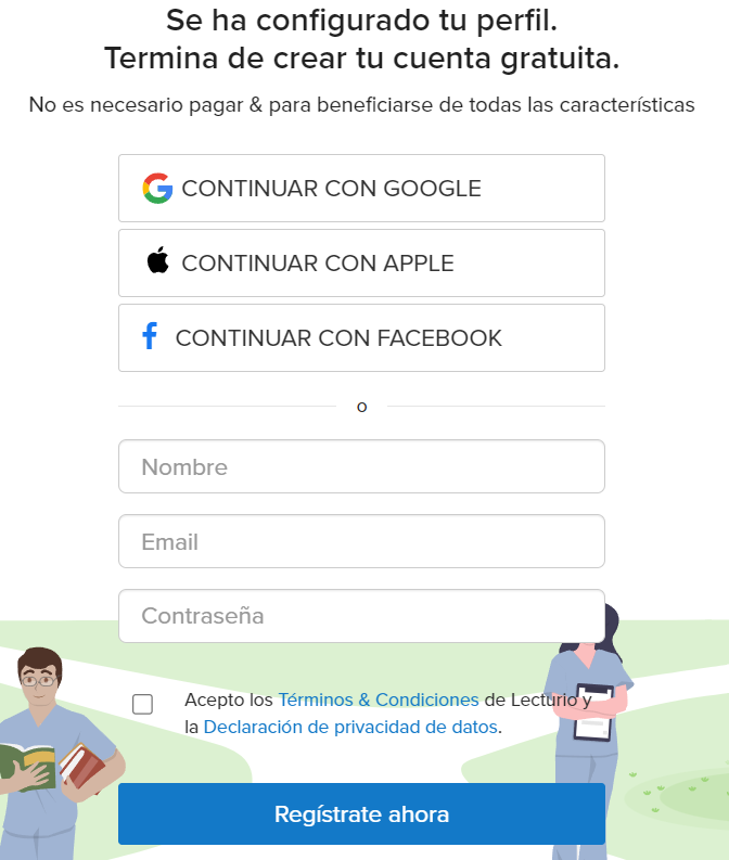 Opciones de registro