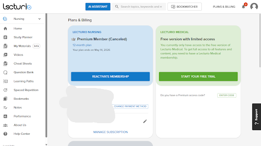 Button "Reactivate membership"