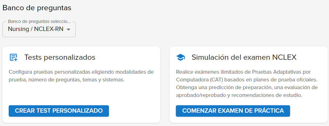 Las dos opciones para las pruebas de Qbank