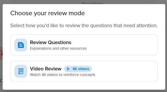 Screenshot of pop-up to select the review mode